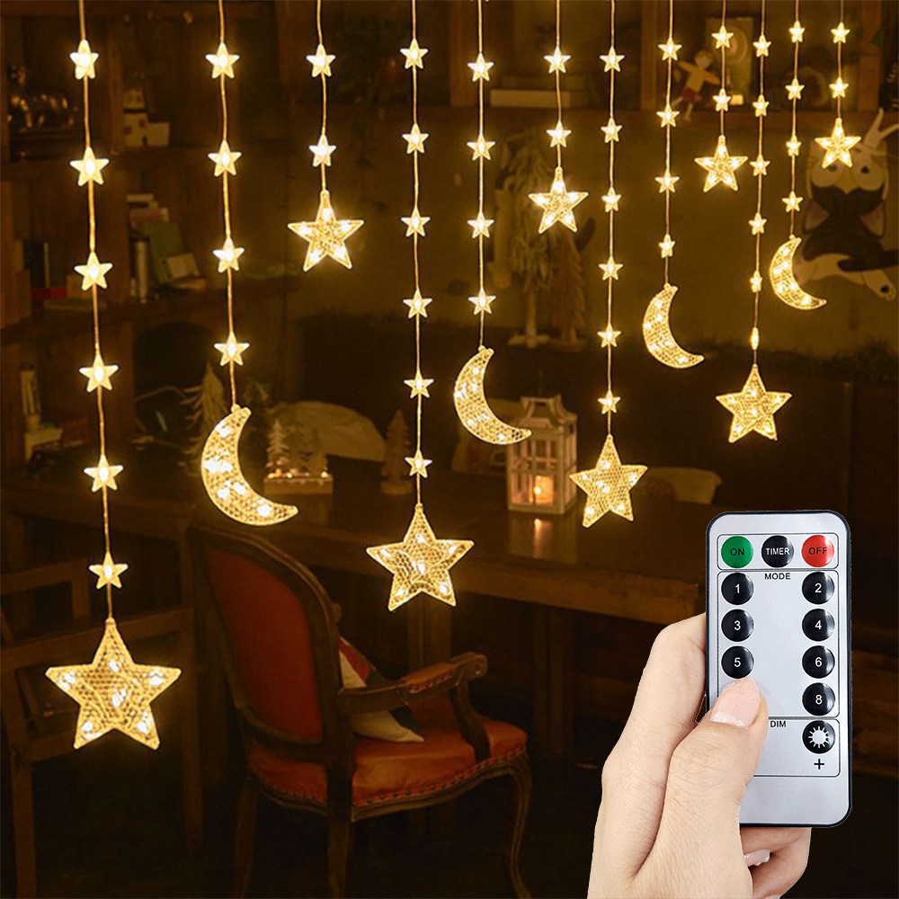 HK sell 룰루 별과달 LED 줄조명 리모컨 usb 감성캠핑 인테리어 홈파티, 1개, 별달 전구색 21,280원