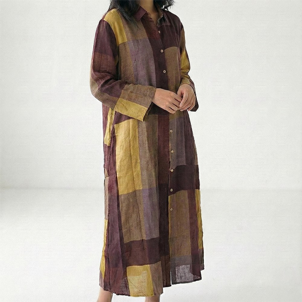 UPPERCUT 여성 오버핏 컬러블록 맥시 셔츠원피스 빅사이즈 롱원피스 레이어드 셔츠형 로브 14,900원