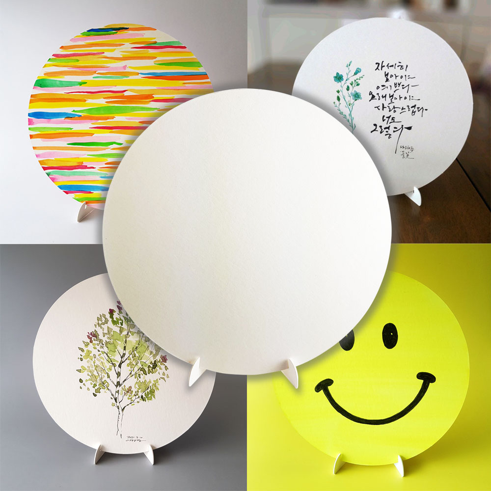 원형 종이액자 종이캔버스 10개 받침대 포함 두꺼운 미술용지 캘리그라피 수채화 아크릴 오일파스텔 물감 색연필 전문용지, 1개 9,000원