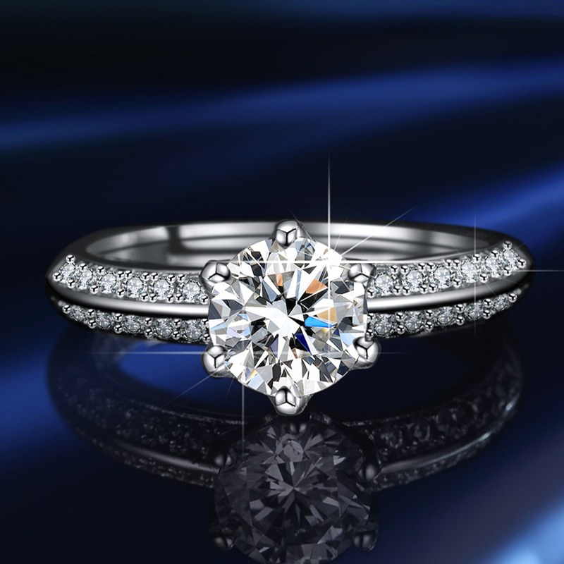 시르겜스 모이사나이트 1캐럿 925 순은 클래식한 6프롱 모조 다이아몬드 반지 10,000원