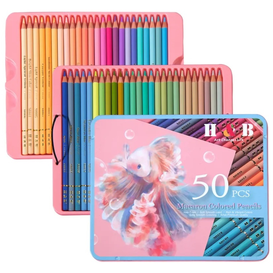 HB문화사 마카롱 50색 색연필 파스텔 틴케이스 전문가용 유성 펜슬, 50색, 1세트 31,860원