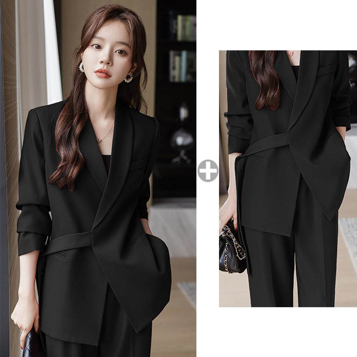 여성 오피스 정장세트 와이드팬츠 투피스 벨트 포인트 정장자켓 하객룩 출근룩 면접 캐주얼 셋업 수트 고급, 현재가 75,880원