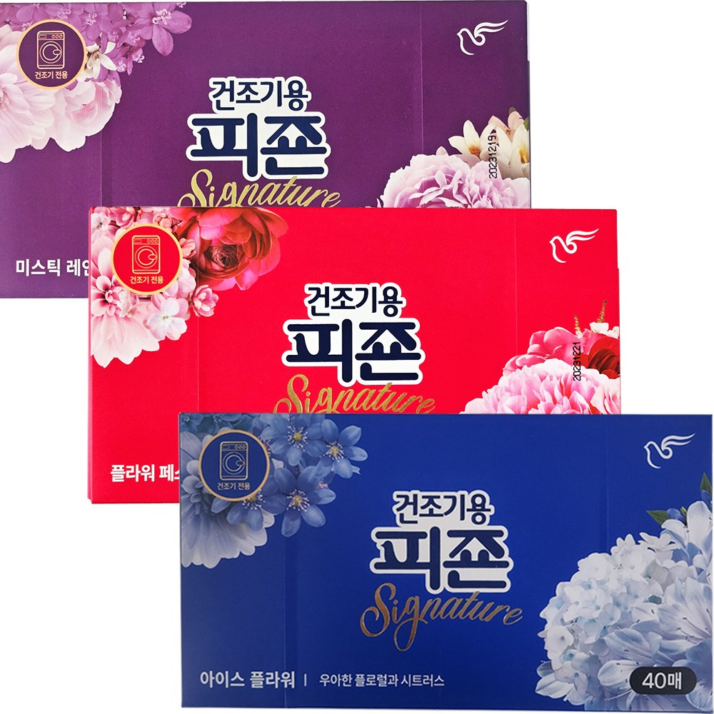 피죤 건조기시트 아이스플라워40매+미스틱레인40매+플라워페스티벌40매 14,900원