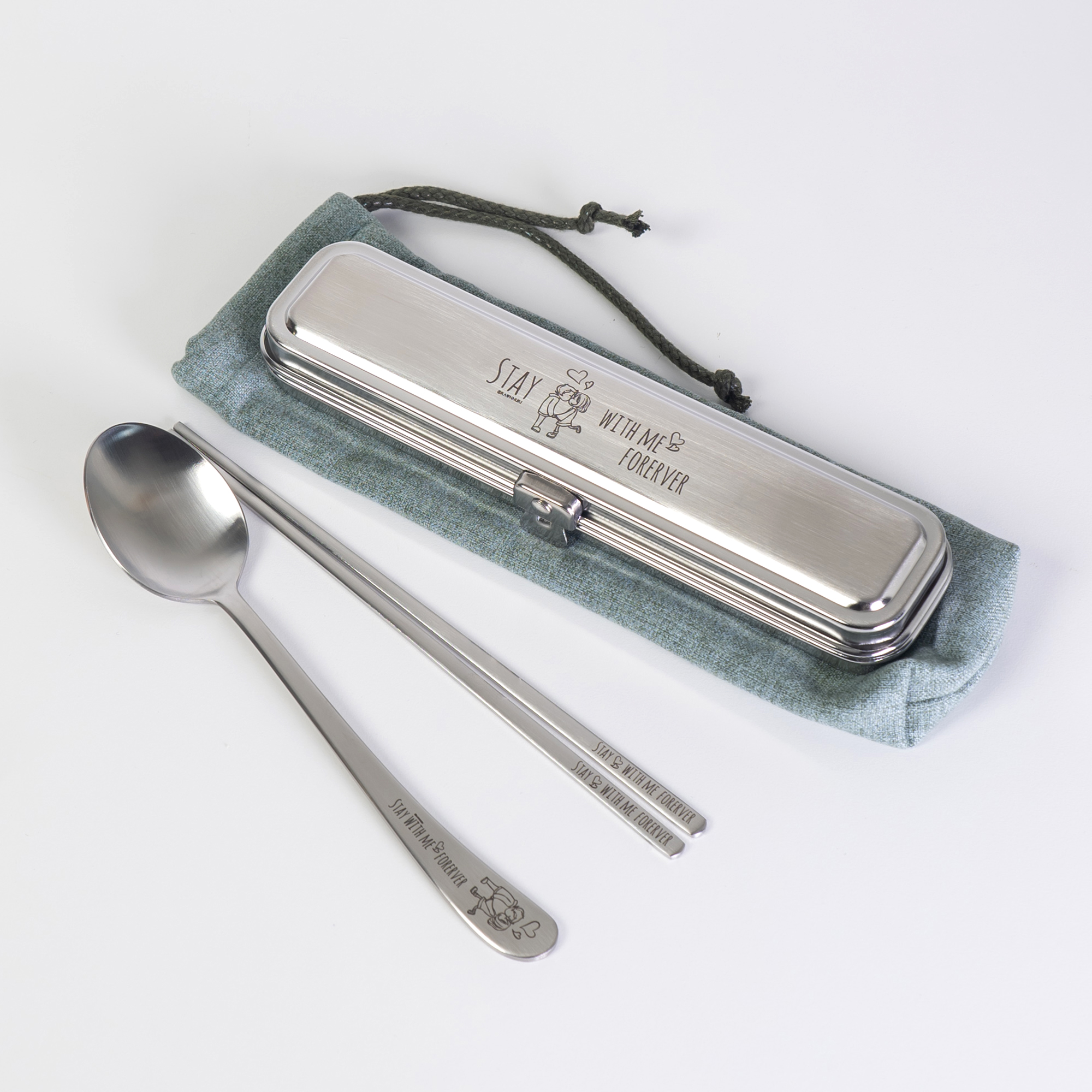 라온누리 내곁에 휴대용 스텐 수저통 세트 대, 그린, 1세트, 수저통 + 스푼 + 젓가락 + 수저집 24,800원