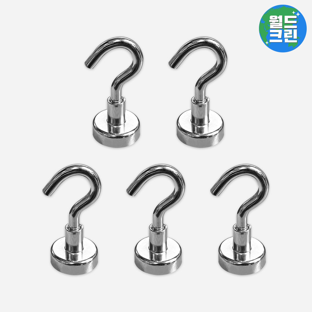 월드크린 네오디뮴 자석 걸이 후크형 16mm 5개 초강력 마그넷 원형자석 다용도 캠핑 현관문 4,270원