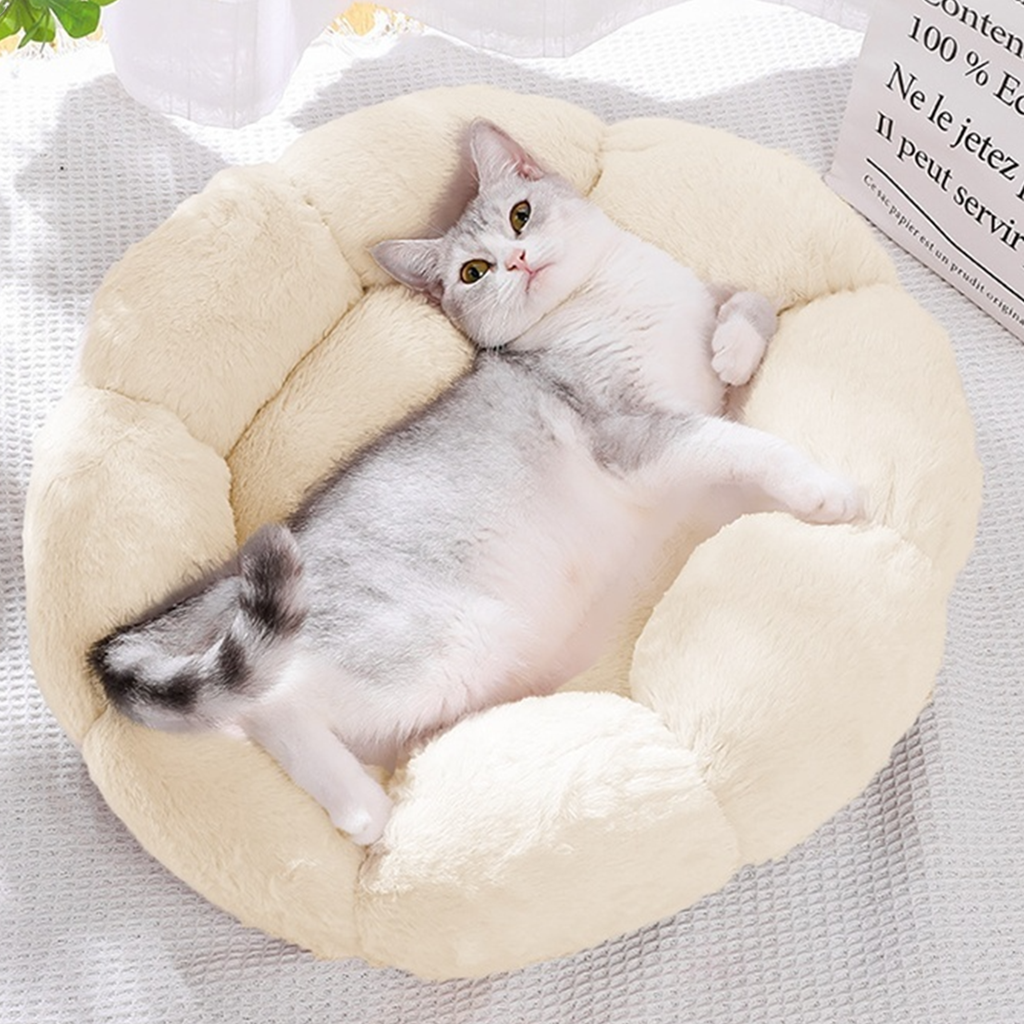 차오크 도넛 고양이하우스 푹신한 방석 수면 쿠션 고양이 캣하우스 꽃 모양 뽀글이 펫 매트, 아이보리white, 1개 15,600원