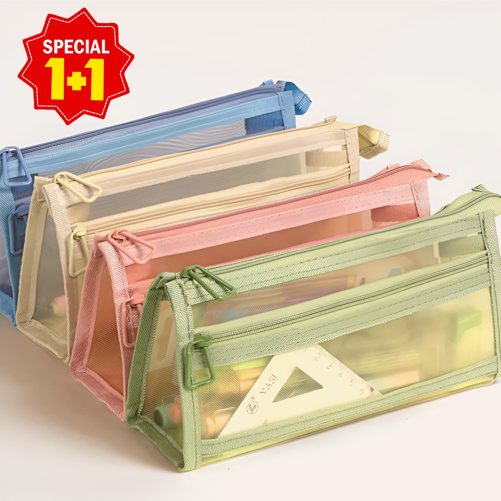 루메이드 1+1 파스텔 다용도 투명 메쉬 삼각 필통 화장품 파우치 2p 10,650원