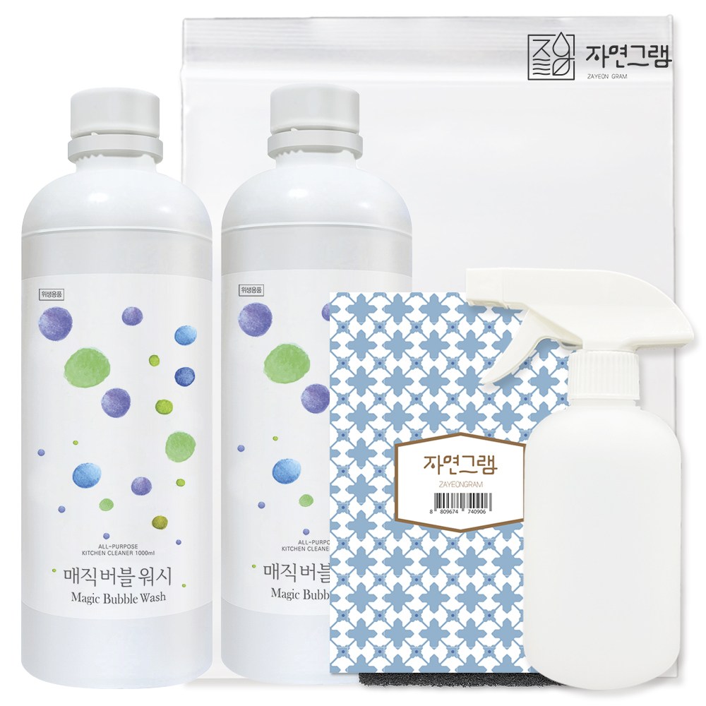 [주방청소세트]자연그램 매직버블워시 에어프라이어 가스레인지세척 기름때 제거 주방후드청소 세트, 2개, 1L 37,100원