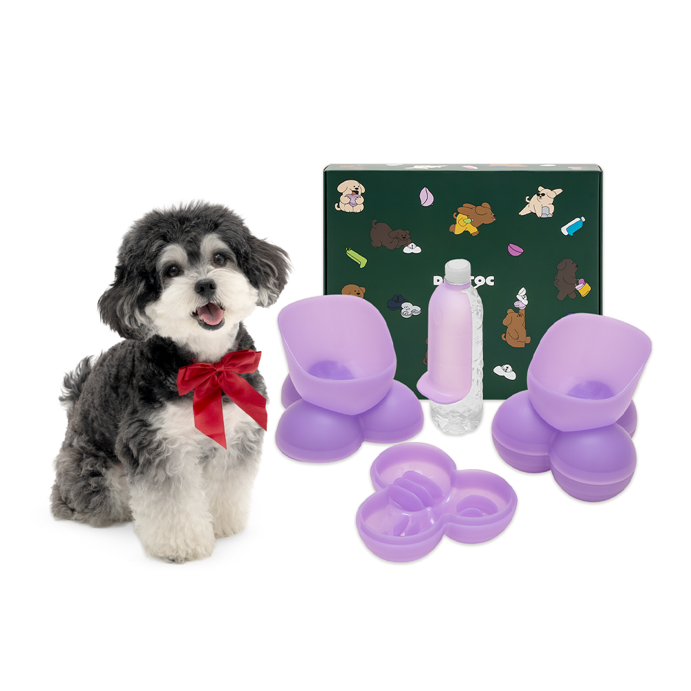 독톡 강아지 오유 그릇 선물세트 높이각도조절 시야차단 슬로우식기 물그릇 BPA FREE 26,000원