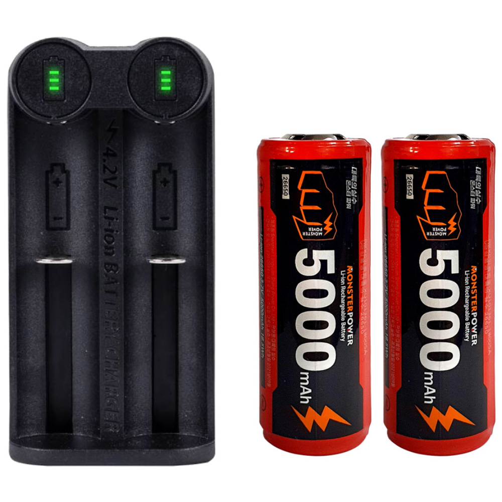 26650 배터리 2개 2구 충전기 1개 세트 C타입 5000mAh 몬스터파워, 1개 20,000원