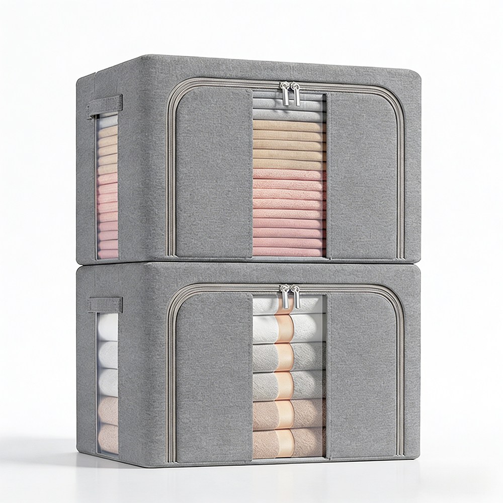 접이식 패브릭 의류 수납함 투명창 손잡이 대용량 66L/100L 2개/3개 세트 11,390원