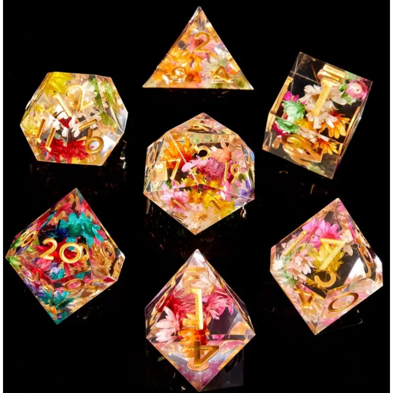 고퀄리티 핸드메이드 플라워 다면체주사위 DND 꽃 주사위 던전 드래곤 RPG MTG 롤플레잉 보드 게임용 다면체 주사위 세트 보드게임용 7개 주사위 32,500원