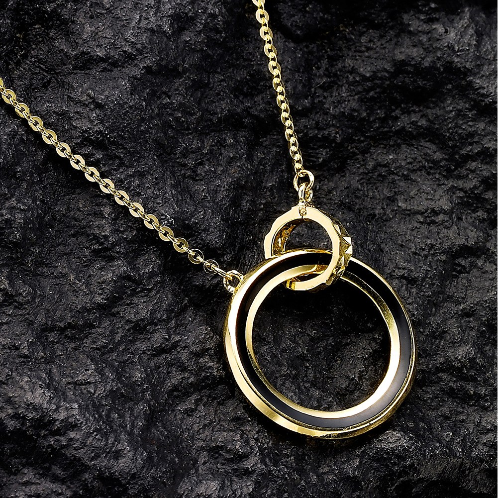 펠리체골드 14K 더블링 목걸이 (+선물포장) 데일리 기념일 오닉스 유니크 원통 써클 금 에나멜 레이어드 533,310원