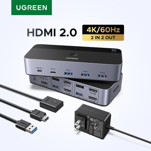 UGREEN HDMI KVM 스위치 2대 모니터 2대 PC용 4K 60Hz USB C USB 3.0 키보드 마우스 프린터 공유 HDR 3D 지원 고화질 전환 사무실 노트북 데스크탑 89,550원