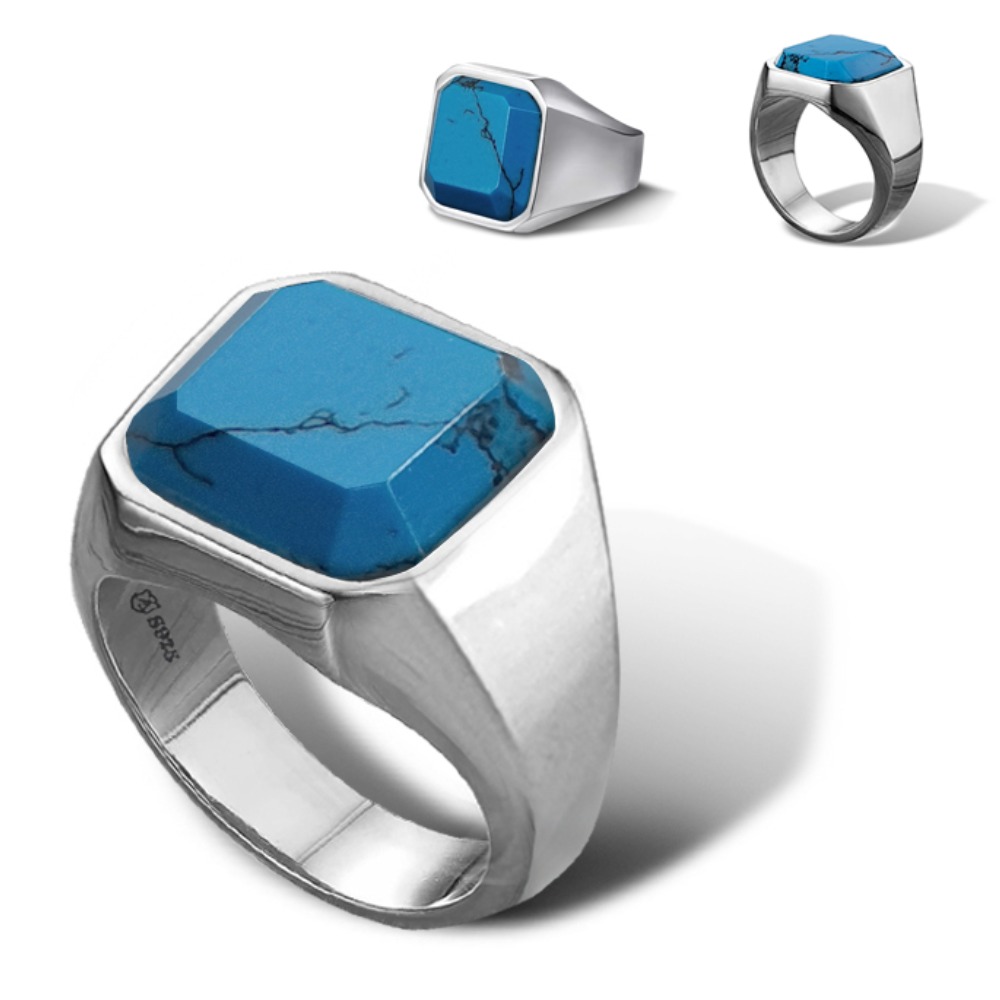 925실버 남 여 천연 터키석 사각 은반지 무광 유광 229,000원