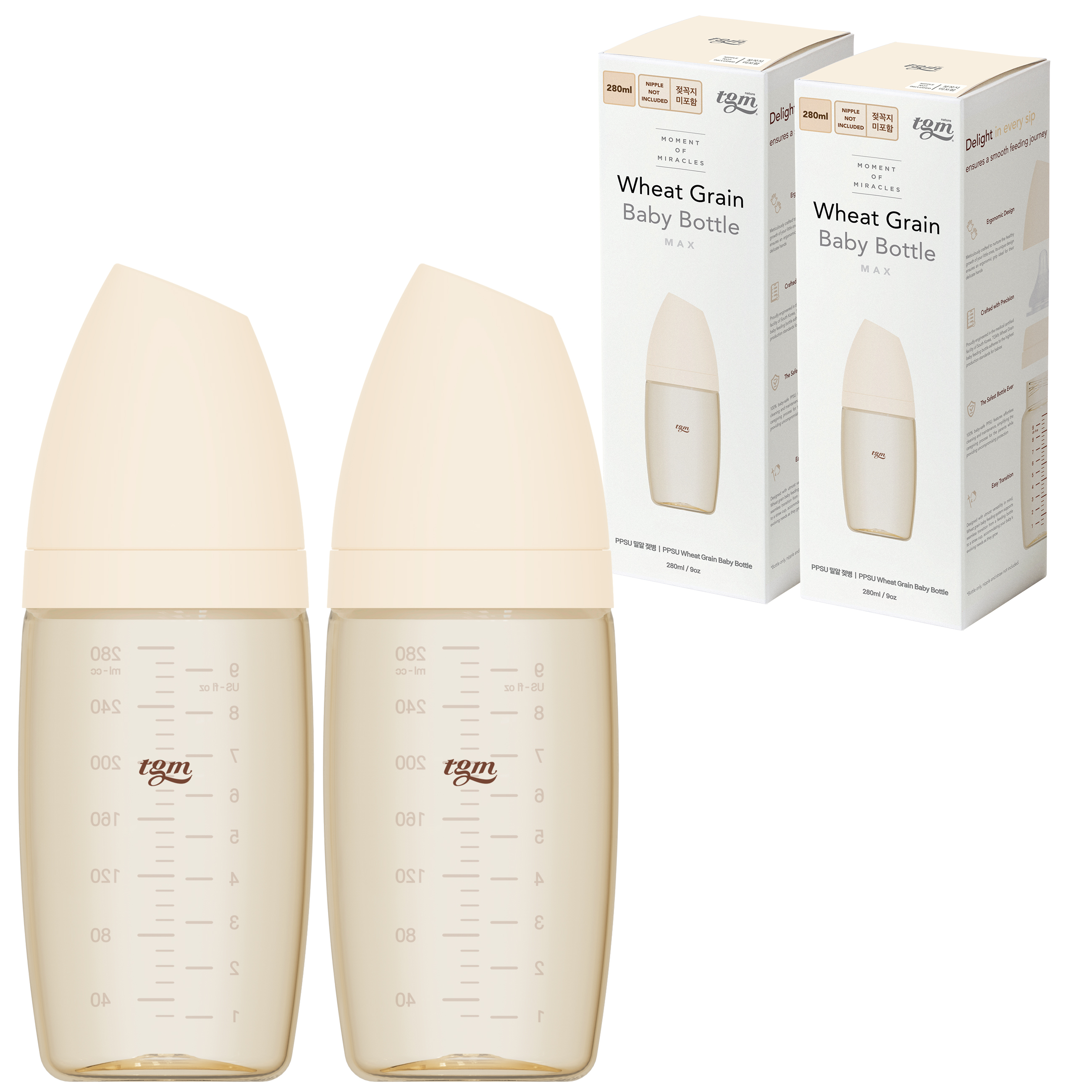 티지엠 유아용 PPSU 밀알 젖병, 아이보리, 280ml, 2개 26,000원