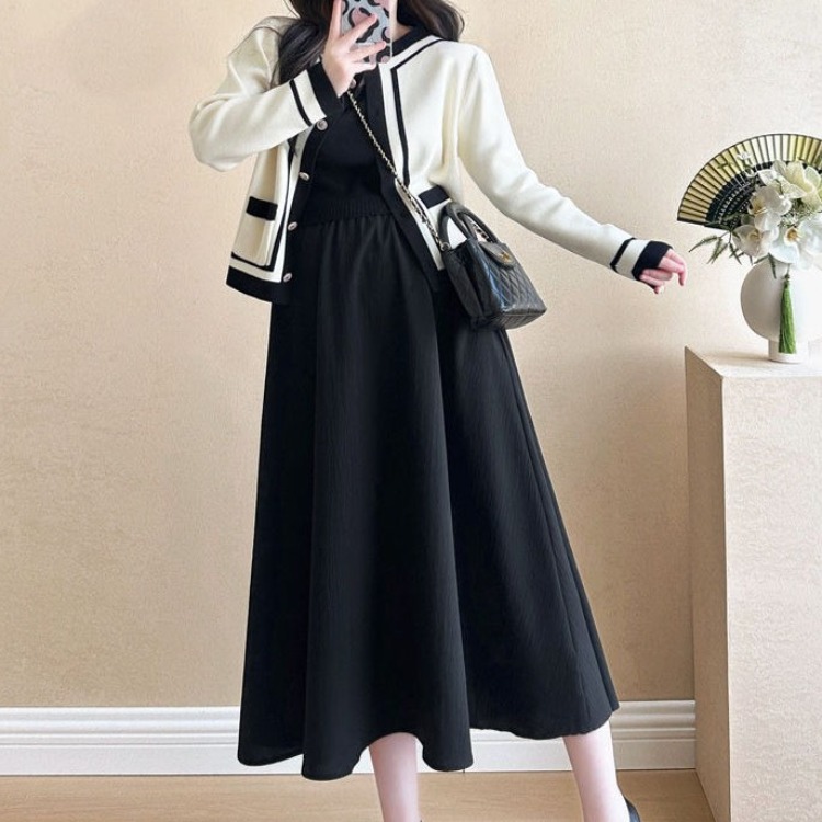 임산부 세트 봄 가을 여성 캐주얼 임부복 루즈핏 원피스 + 니트 가디건 기질 긴팔 임부 원피스 투피스 CY 33,170원