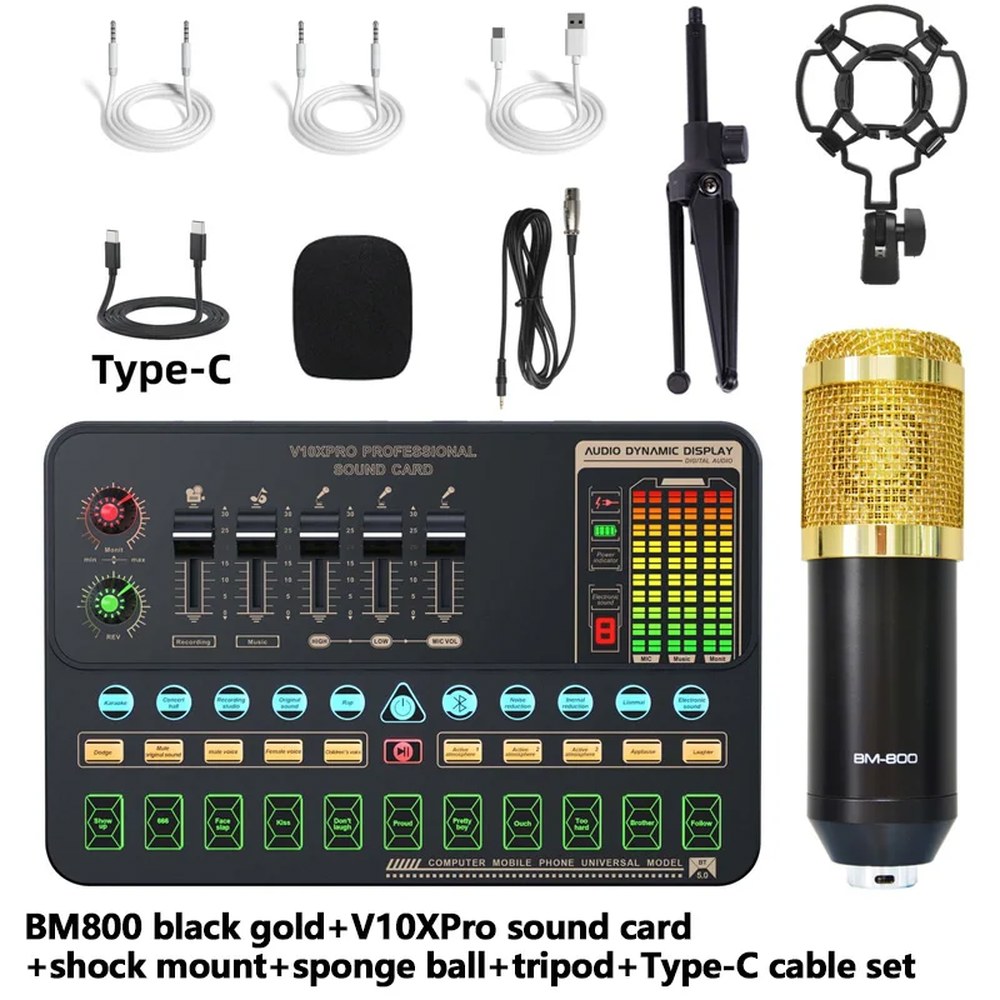 V10XPRO 사운드 카드 BM800 레코드 감소 V10X 전화 믹서 세트 음성 컴퓨터 스튜디오 노래 프로 소음 방송 라이브 마이크, 92,300원