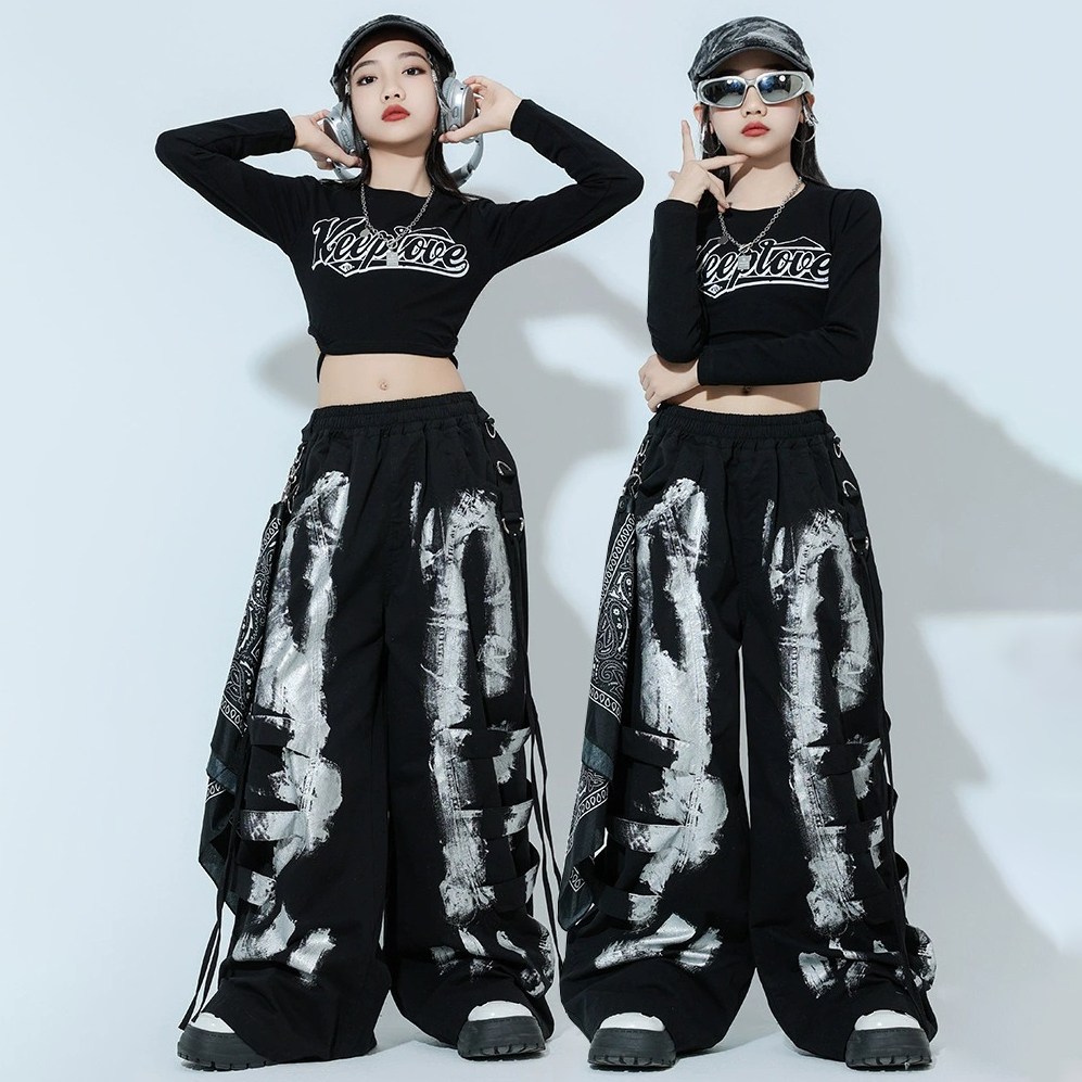 메이징키즈 주니어 여아 나염 힙합 스트릿 레터링 크롭 카고 댄스복 44,800원