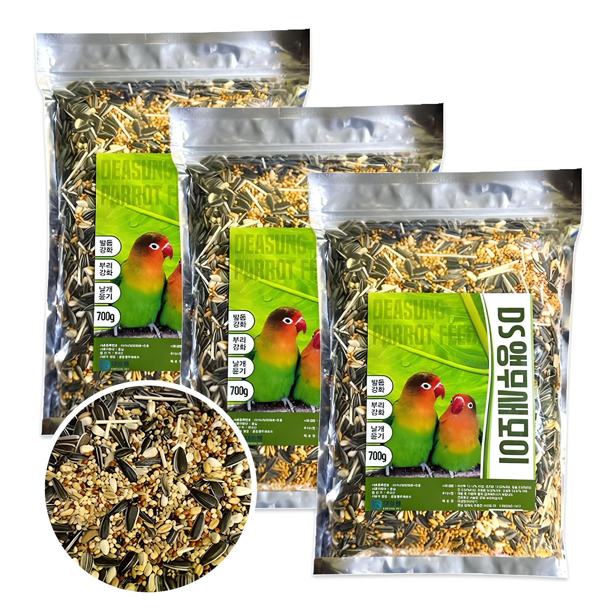 DS앵무새먹이 DS앵무새사료 15가지 꽉찬영양분과 완벽한균형 앵무새 앵무새사료 앵무새모이, 3개, 700g 13,800원