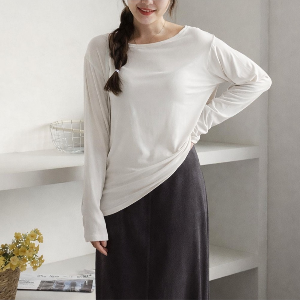 라라온 여성용 심플 보트넥 루즈핏 긴팔 티셔츠 TSP2704 14,900원