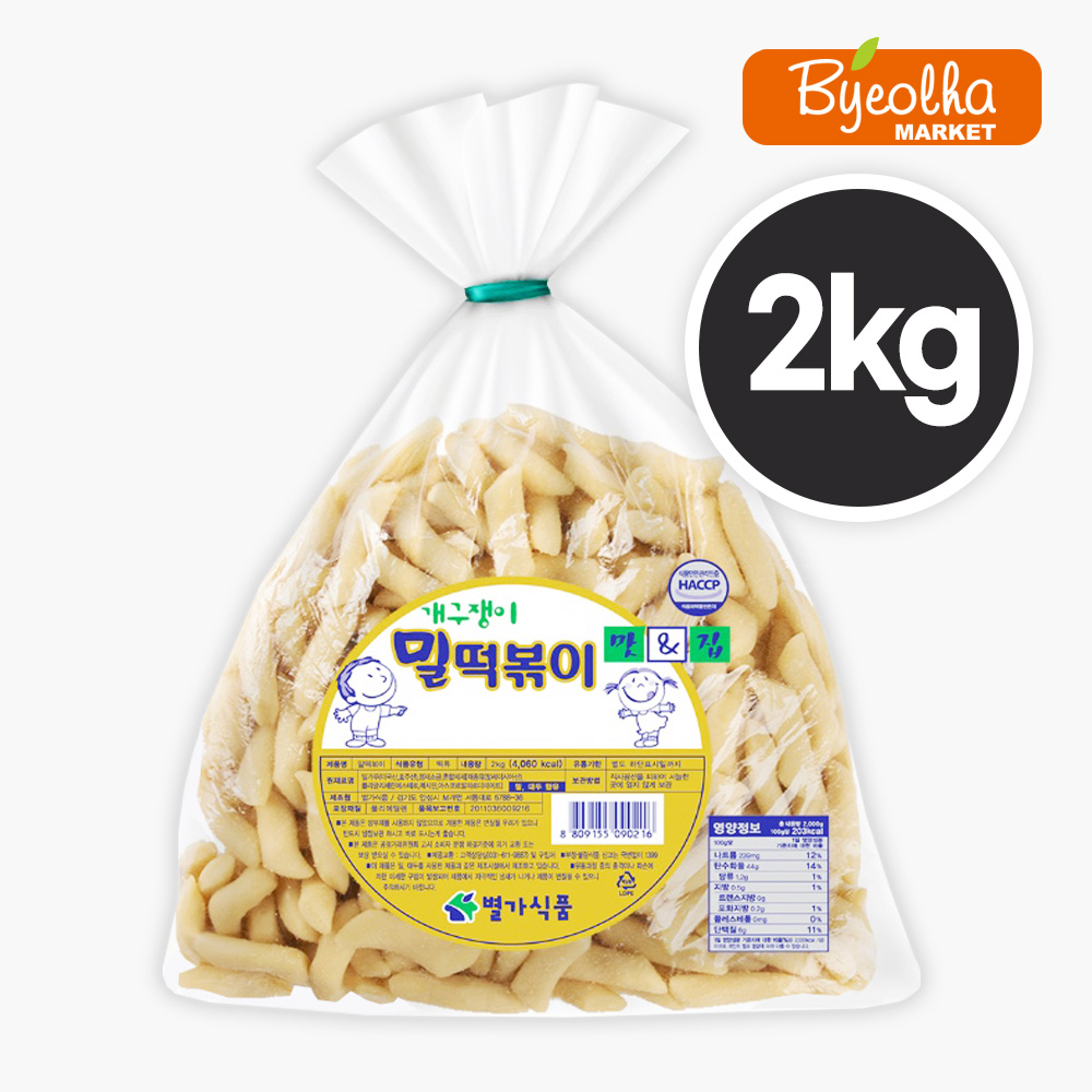 별가식품 당일생산 말랑이 밀 떡볶이떡 2kg 3.75kg (소) 떡꼬치 분식 밀방 실온보관 분식재료 소떡소떡 라볶이 떡사리 부대찌개재료, 1개, 2kg 9,200원