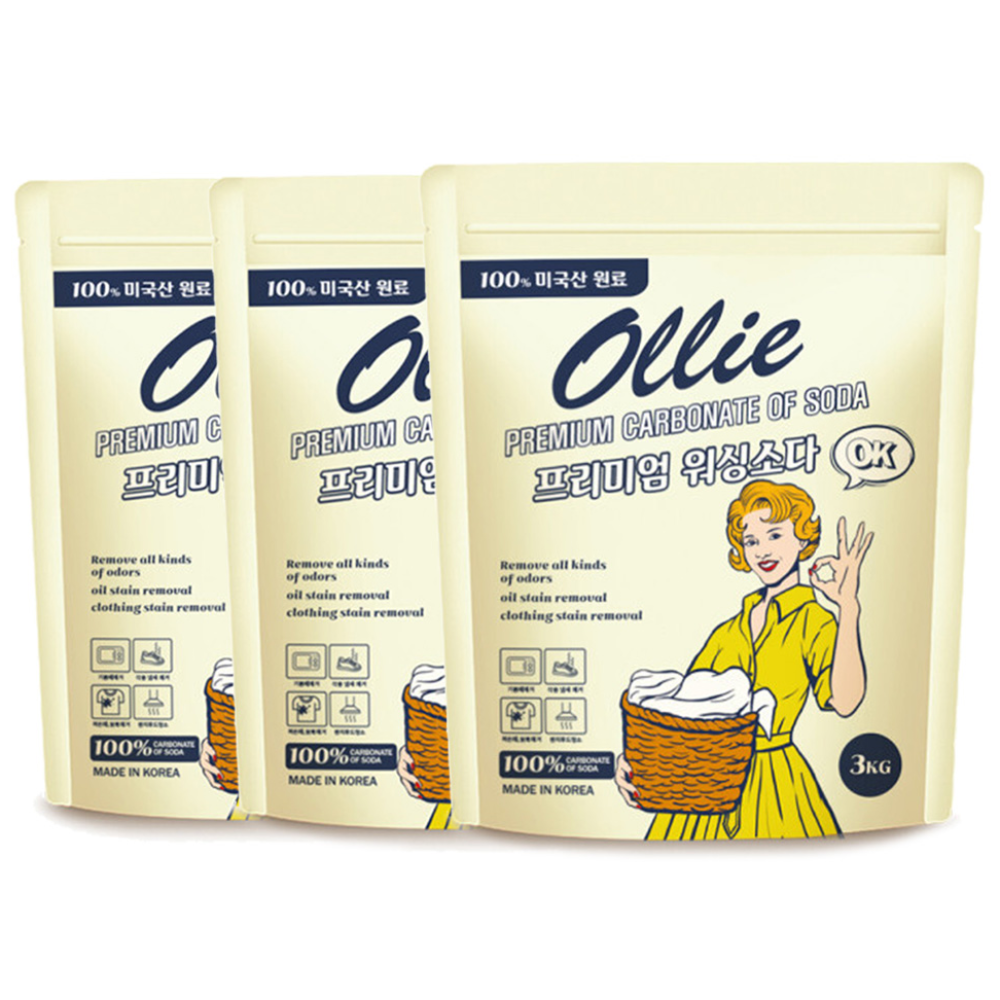 올리 미국원료100% 프리미엄 워싱소다 탄산소다 다용도 세정 세탁보조 세탁조청소, 3개, 3kg 16,800원