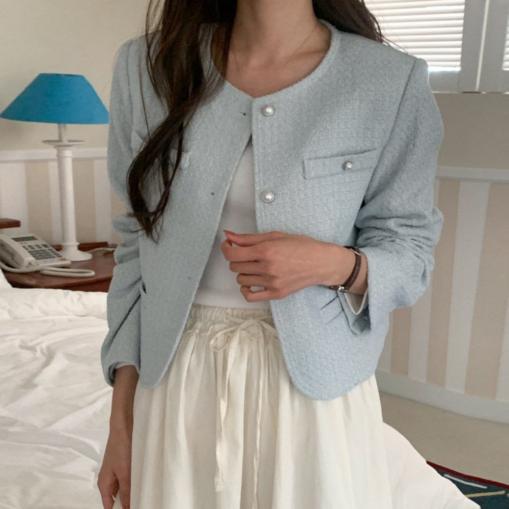 타니즈 루베 노카라 하객룩 라운드넥 세미크롭 트위드자켓 29,610원