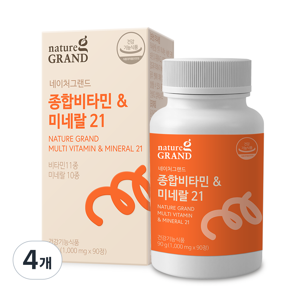 네이처그랜드 종합비타민 미네랄 21종 유기농부원료 / 소비기한 26년 1월 28일 임박제품, 4개, 90정 58,500원