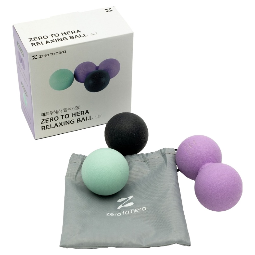 제로투헤라 릴렉싱 마사지 지압 볼 싱글 2p + 듀얼 + 전용 파우치 세트, 블랙, 민트(싱글볼), 퍼플(듀얼볼), 1개 9,400원