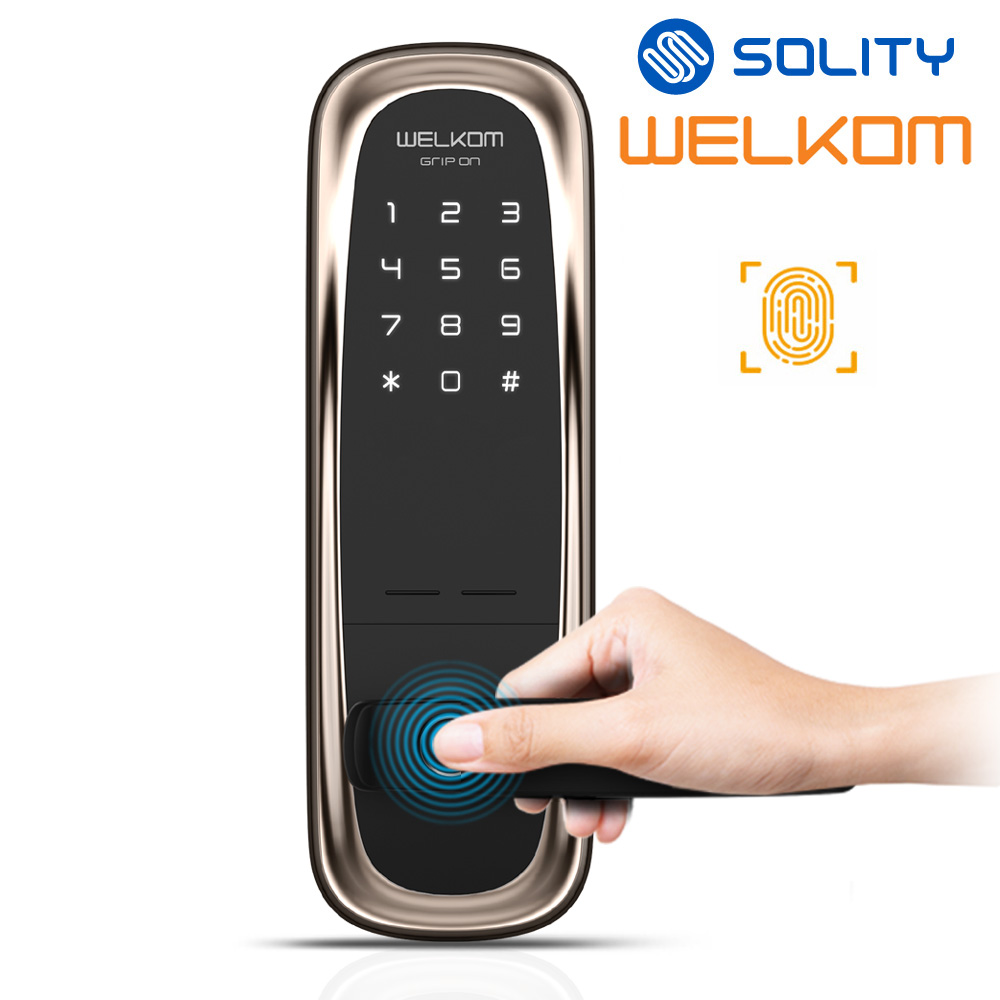 [무료설치] 솔리티 웰콤 그립온 무타공 지문인식+번호키 블루투스(옵션) 즉시잠금기능 지문인증0.9초 지문100개까지등록 허수기능 내부강제잠금 현관문 디지털도어락 도어록, 웰콤 그립온(지문인식) 168,000원