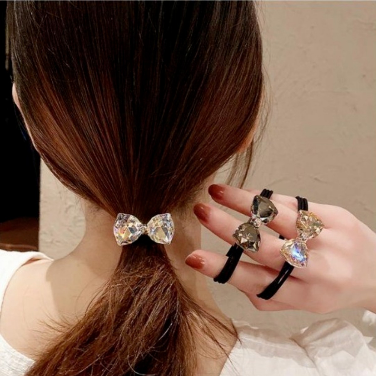 트렌도라 크리스탈 리본 헤어끈 고탄력 머리끈 3P 8,900원