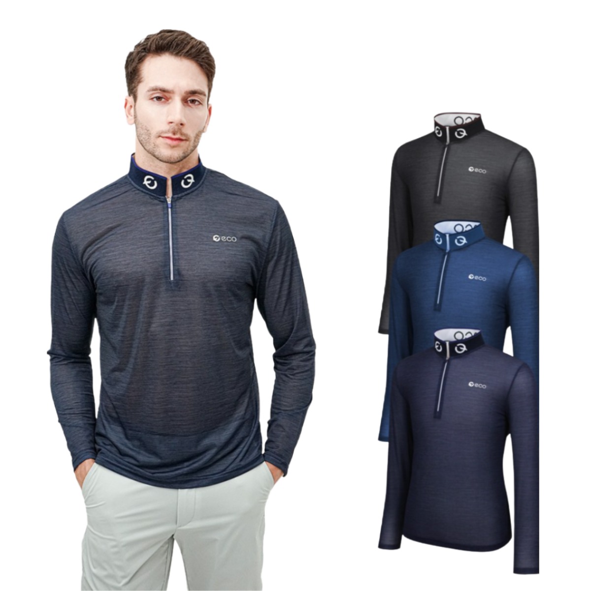 에코스포츠 남성 골프웨어 스크럽 반집업 카라 긴팔 티셔츠 10,000원