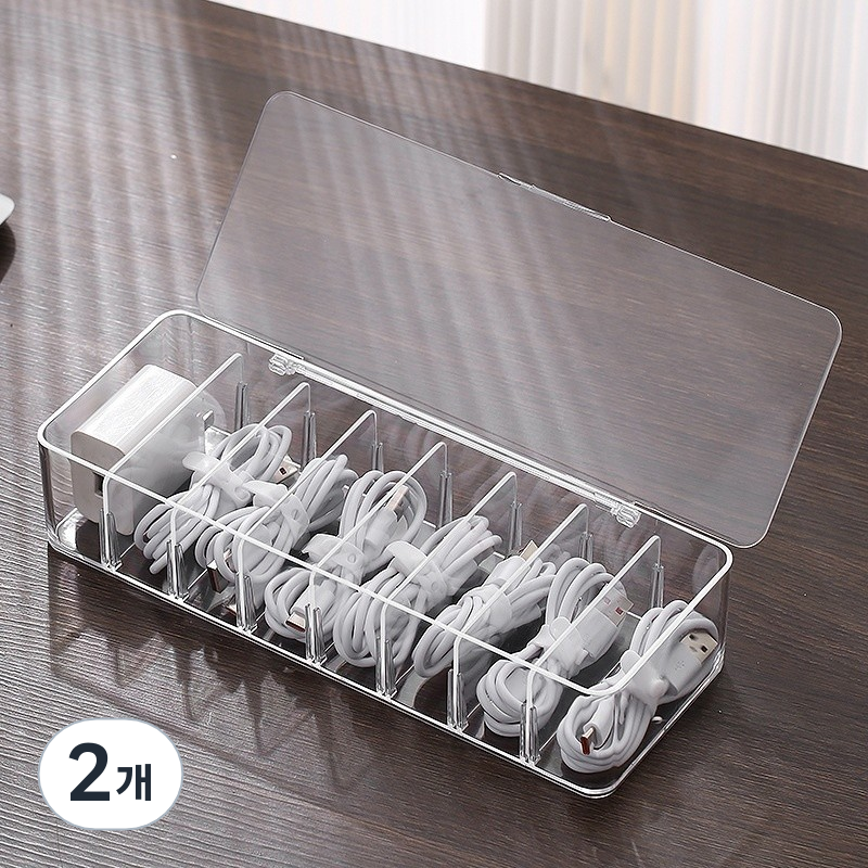 어썸피플 아크릴 이어폰 USB 케이블 정리함 칸막이 조절 덮개형, 2개, 투명 10,270원
