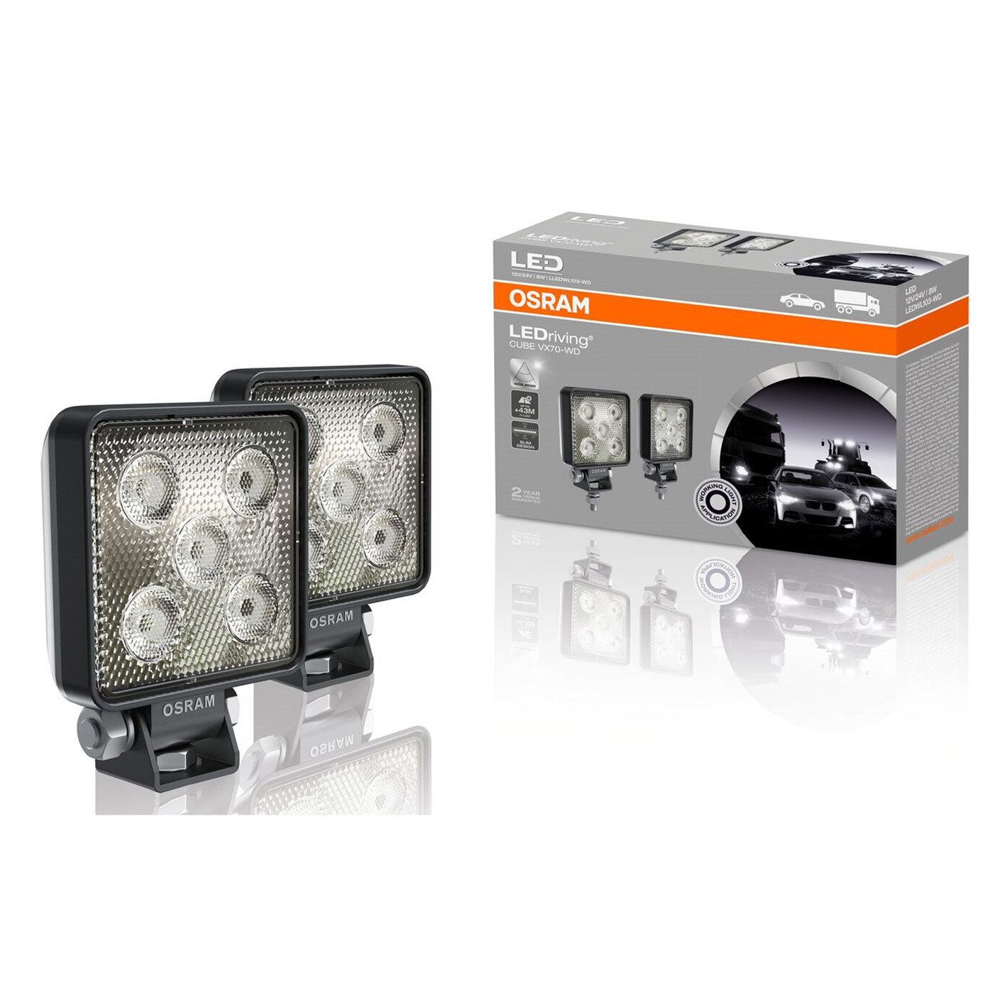 오스람 차량용 12V 24V LED 써치라이트 작업등 사각 확산형 LEDWL103-WD, 2개 50,500원