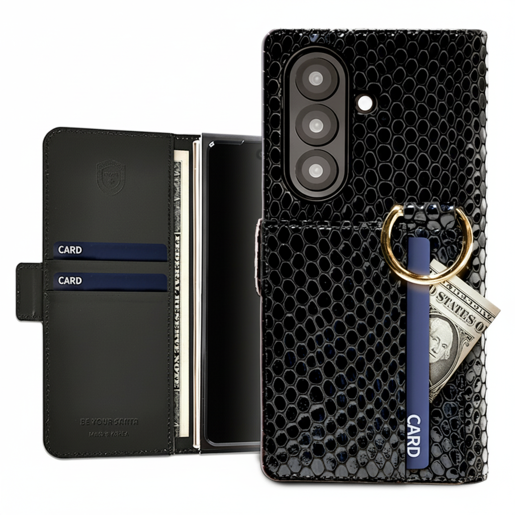 비유어산타 전자파 차단 천연가죽 핑거그립 카드수납형 Z폴드7케이스 블랙맘바 120,650원