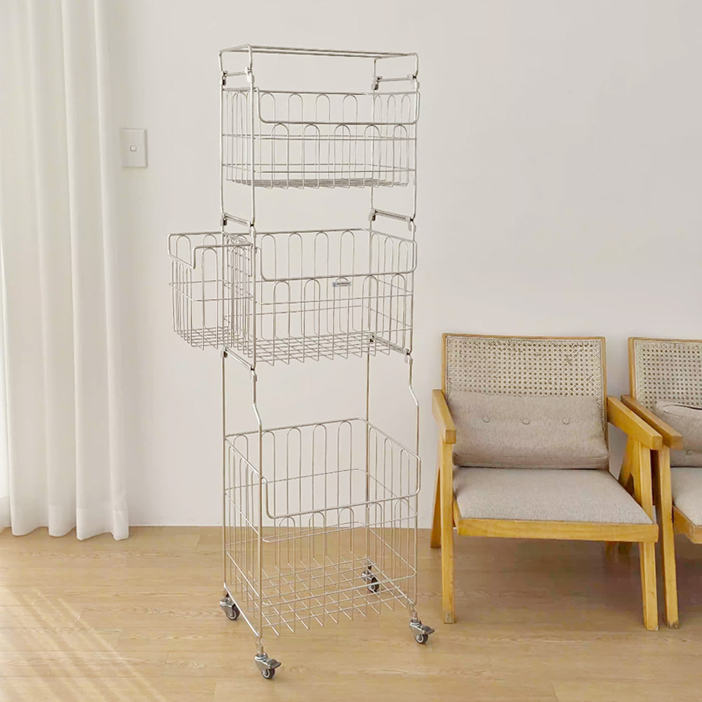 윤쓰공간 올스텐 304 세탁바구니 빨래바구니 이동식 멀티트롤리 3단세트 (135L) 189,000원