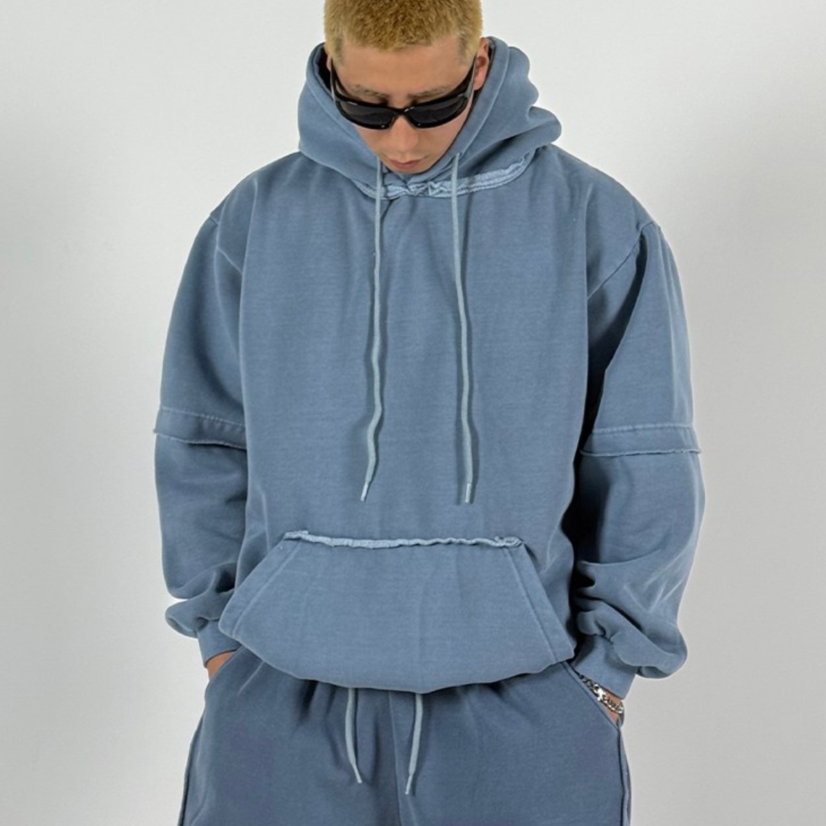 빅사이즈 피그먼트 레이어드 기모 후드 남자티셔츠 빈티지 데끼 따뜻한 오버핏 도프룸 64,800원