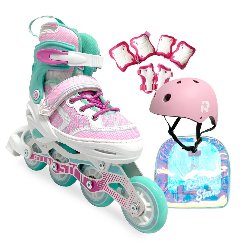 롤링스타 밀크런 인라인 롤러 스케이트 세트 헬맷 보호대 가방 150,000원