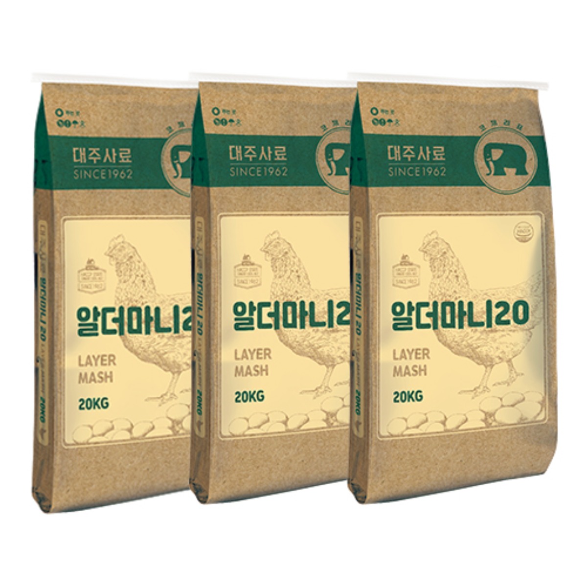 대주사료 알더마니20 산란중기 대용량 닭 병아리 사료, 3개, 20kg, 현재가 47,000원