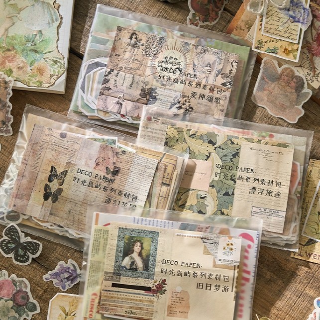 멜로우앤유 빈티지 다꾸 스티커 대용량 배경지 페이퍼 스티커팩 세트 200, 1개, A천사+B레트로(총 200매) 7,900원