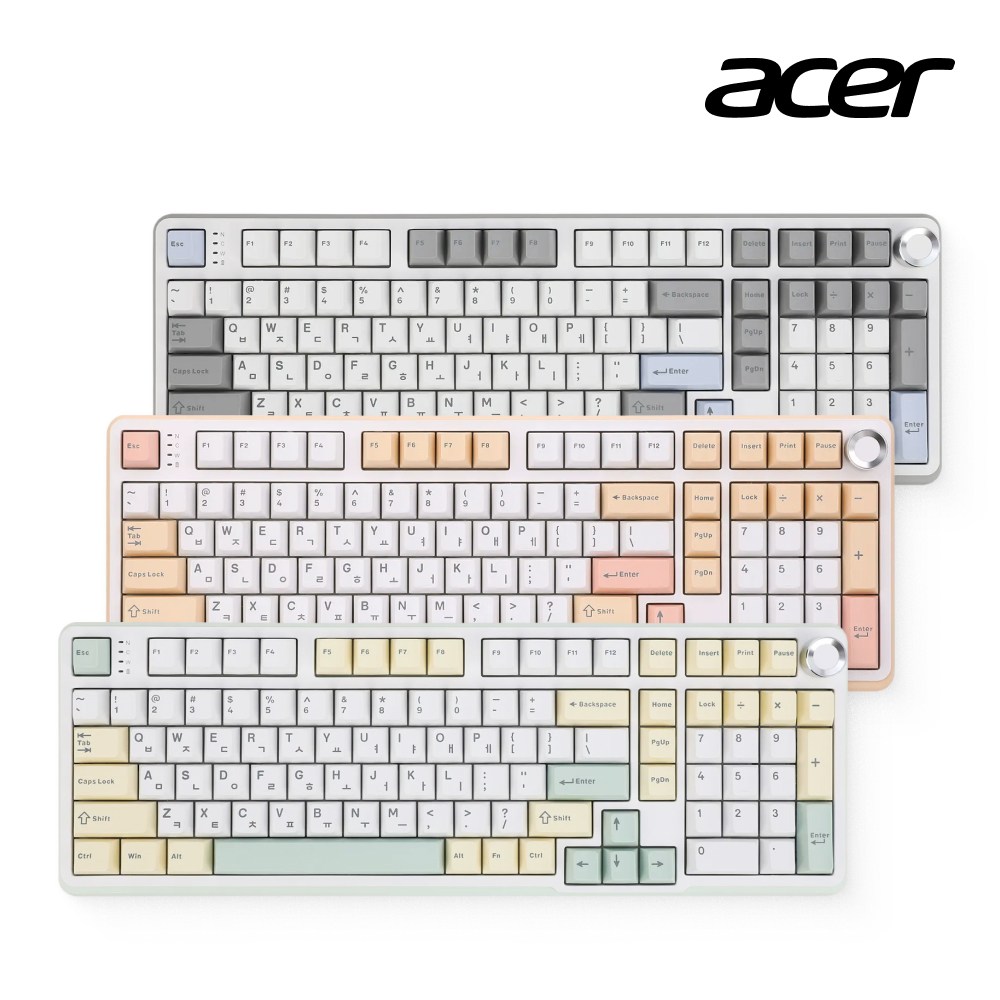 에이서 OKR258 풀윤활 101키 저소음 오테뮤 리니어 LED 게이밍 기계식 노브 키보드, 아이스베리 79,900원