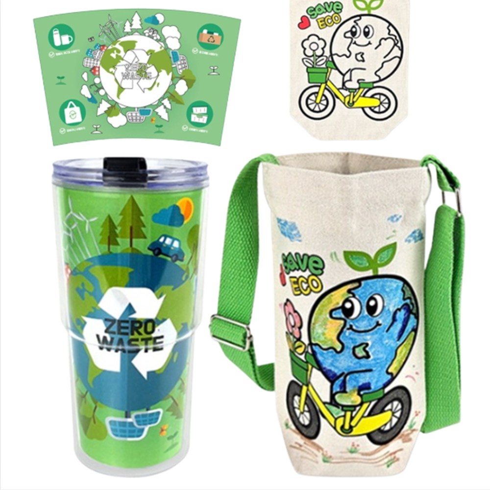 지구의날 텀블러 환경보호 에코백 가방 만들기 세트, 1인용, 제로웨이스트 텀블러 + 지구 환경보호 가방 2 17,550원