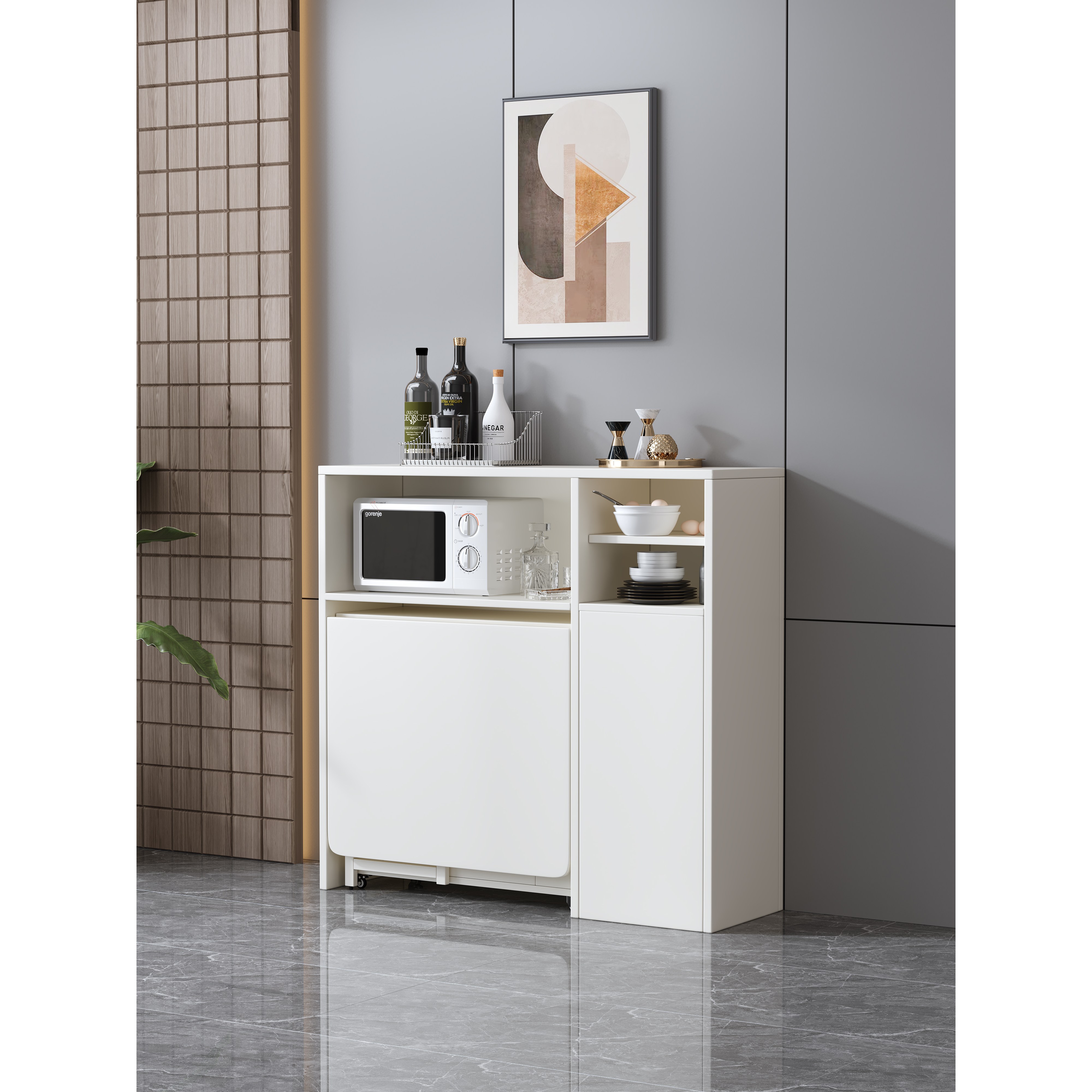 조립식 접이식 식탁 렌지대 주방 수납장, 2단, 화이트(조립식) 229,900원