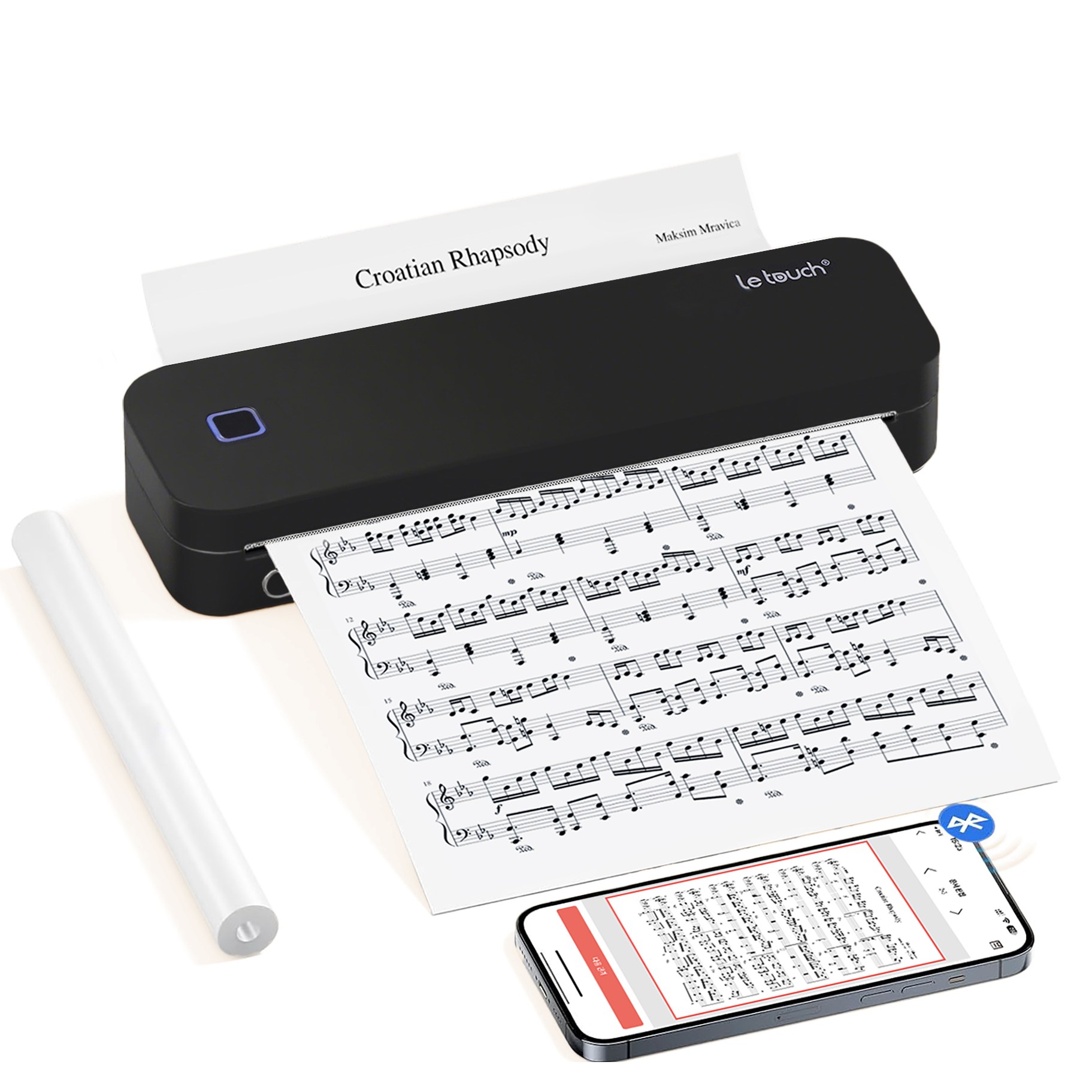 당일출고 레터치 휴대용프린터 블루투스 무선 라벨 프린터 A4 모바일 포토프린터+롤 감열지 1롤 내장 수험생선물 열전사 감열식, 블랙 143,800원