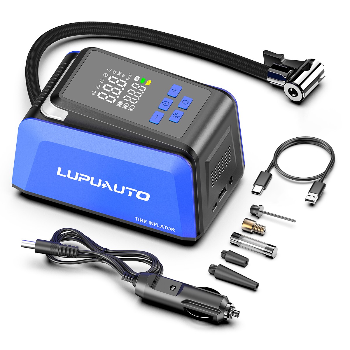 로푸 DC05 타이어 공기압 주입기 바람 체크 휴대용 에어펌프 8000mAh 대용량배터리 유 무선 겸용, 블루, 1개 49,800원