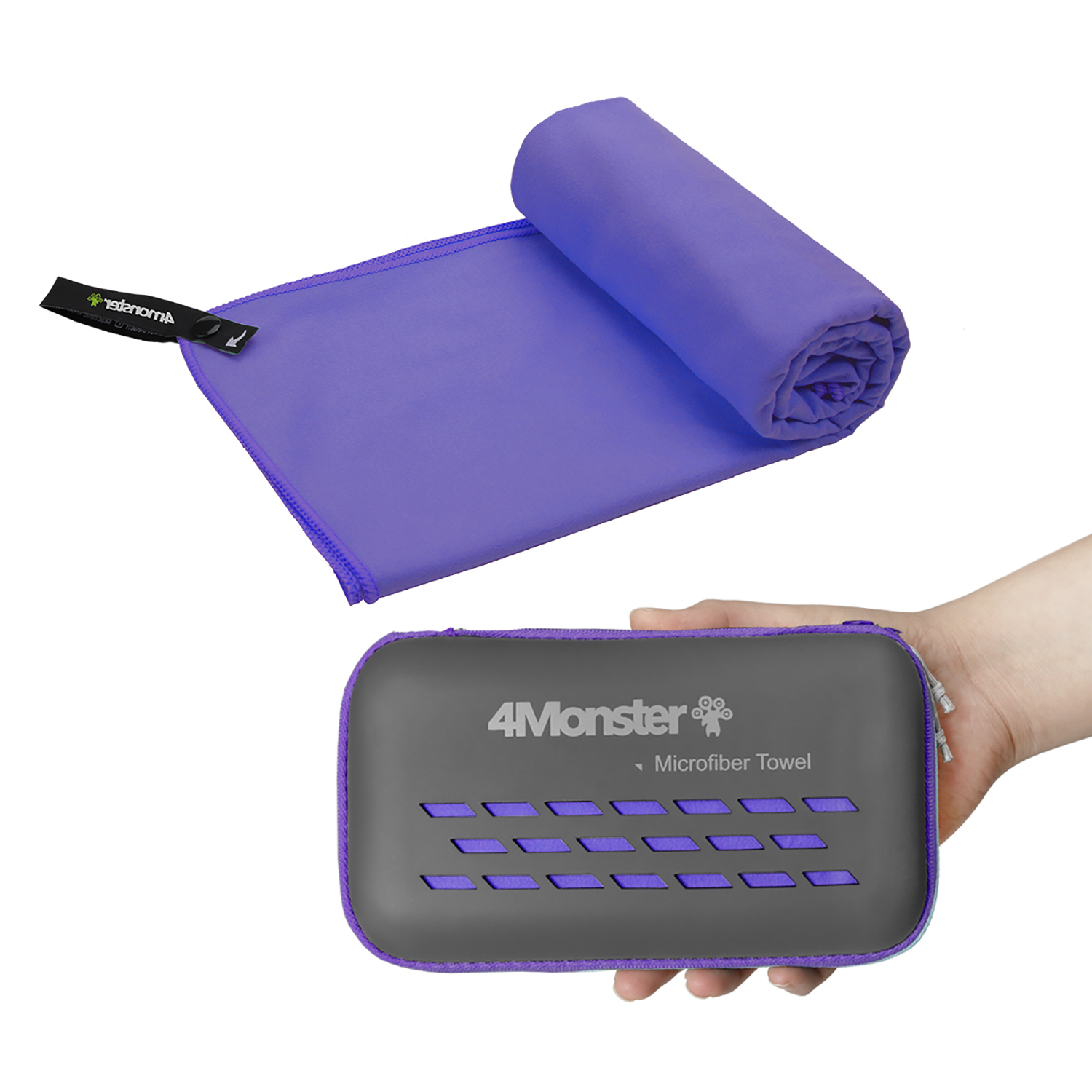 4몬스터 마이크로화이바 극세사 다용도 타월 75 x 150 cm + EVA 케이스 세트, 퍼플, 1세트 26,370원