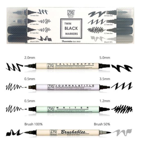 지그 트윈 블랙 마커 4종 세트 쿠레타케 캘리그라피 캘리 펜 9,900원