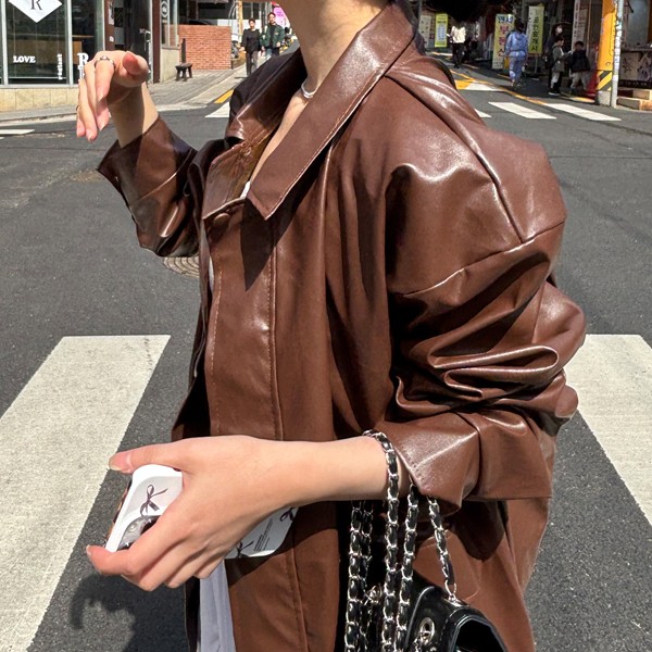 포르투 은은광택 오버핏 레더 가죽 라이더 자켓 37,800원