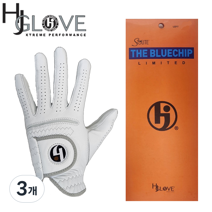 HJ 남성용 프리미엄 양피 솔라이트 블루칩 왼손착용 골프장갑, 3개, 화이트 60,000원